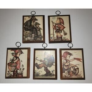 Hummel art set of 5 wooden plaques vintage 1970's